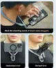 A collage of images showing a person using a neck phone holder for video recording, demonstrating horizontal and portrait shots. Produktbild-Vorschau