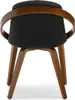 Rear view of a black upholstered chair with a curved wooden frame. Voir les images du produit