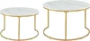 Two round coffee tables with marble-look tops and gold metal frames, shown on a white background. Náhľad obrázku produktu