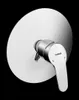 A chrome shower faucet with a large circular escutcheon plate against a black background. Anteprima dell’immagine prodotto