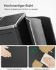Close-up of a trash can with text highlighting its features, and two smaller inset images showing its matte surface and ease of cleaning. Produktbild-Vorschau