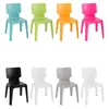 Eight colorful plastic chairs arranged in two rows on a white background. Produktbild-Vorschau
