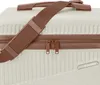 A close-up view of a cream-colored beauty case with brown trim and a brown shoulder strap. Anteprima dell’immagine prodotto