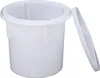 A white plastic fermentation crock with its lid slightly ajar, isolated on a white background. Produktbild-Vorschau