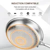 Close-up of the bottom of a stainless steel frying pan, with an overlay illustrating heat conduction and compatibility with various stove types. Náhľad obrázku produktu