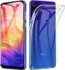 A clear silicone phone case is shown on a blue smartphone. Produktbild-Vorschau