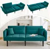 A collage of a teal sofa bed in different configurations and a lifestyle shot of the sofa in a room. Anteprima dell’immagine prodotto
