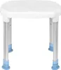 A white shower stool with adjustable silver legs and blue feet. Produktbild-Vorschau