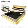 A diagram showing the dimensions of a bed frame with storage and LED lighting. Produktbild-Vorschau