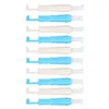 A set of plastic needle threaders, alternating in color between white and blue, arranged vertically. Produktbild-Vorschau