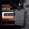 A person in work clothes is holding a black carrying case with text overlays highlighting its features. Anteprima dell’immagine prodotto