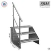 A galvanized metal staircase with three steps and a handrail, shown against a white background. Dimensions are indicated with lines and text. Produktbild-Vorschau