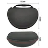 Two views of a black headset storage bag with dimensions indicated. Produktbild-Vorschau