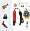 A collage of images showing an electric screwdriver, its accessories, and how it is used to cap bottles. Voir les images du produit