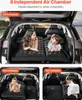 Collage of images showing an inflatable car mattress in different inflation levels and with people and a dog. Produktbild-Vorschau