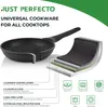 A diagram showing the layers of a frying pan and icons representing different cooktops. Produktbild-Vorschau