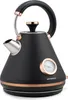 A black electric kettle with copper accents and a built-in thermometer. Voir les images du produit