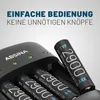 A close-up shot of a battery charger with several AA batteries inserted. Produktbild-Vorschau