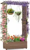 A wooden raised garden bed with various flowers and climbing plants, set against a white background. Produktbild-Vorschau