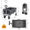 A collage of images showing a foldable wagon in different configurations and with dimensions labeled. Produktbild-Vorschau