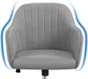 A close-up front view of a gray office chair with blue wavy lines on either side, suggesting airflow or comfort. Produktbild-Vorschau
