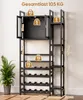 A black wine rack with glass doors, showing dimensions and weight capacity. Anteprima dell’immagine prodotto