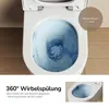 A toilet bowl with water swirling inside, with text overlays describing features. Anteprima dell’immagine prodotto