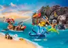 Pirates battling a kraken and a treasure chest on a tropical island. Anteprima dell’immagine prodotto