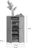 A diagram showing the dimensions of a cabinet with shelves. Produktbild-Vorschau