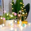 A decorative string of pom-pom lights is draped around a potted plant and a gold birdcage, with more lights scattered on a table. Produktbild-Vorschau