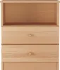 A front view of a light wood nightstand with two drawers and an open shelf. Produktbild-Vorschau