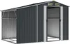 A dark gray metal shed with a silver trim and an open double door. Náhľad obrázku produktu