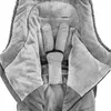 A close-up view of the interior of a gray baby stroller footmuff, showing the plush lining and harness straps. Náhled obrázku produktu