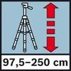 An illustration of a tripod with height indicators and a numerical range. Voir les images du produit