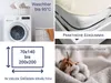 Collage of images showing a washing machine, a mattress with corner elastic, cotton bolls, and size information. Produktbild-Vorschau