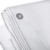 A close-up view of a white tarp folded and showing grommets. Produktbild-Vorschau