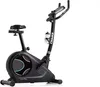 A black exercise bike with a water bottle holder and a digital display, isolated on a white background. Produktbild-Vorschau