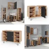 A collage of bathroom furniture, including sink cabinets and tall storage units, in a modern bathroom setting. Náhled obrázku produktu