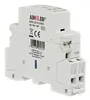 A white electrical relay device with product information printed on its side. Produktbild-Vorschau