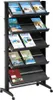 A black multi-tiered brochure display stand filled with various brochures. Voir les images du produit
