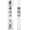 Two white narrow storage cabinets shown side-by-side against a white background.