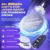 A battery and car key are shown with text and icons related to product applications. Produktbild-Vorschau