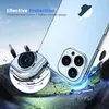A clear phone case is shown protecting an iPhone from impact, with a close-up view of the camera protection. Produktbild-Vorschau