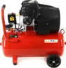 A red air compressor with black accents and wheels, shown from a side-diagonal angle on a white background. Produktbild-Vorschau