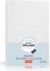 A product shot of a white baby crib sheet packaging. Produktbild-Vorschau