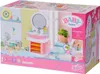 The image shows the packaging of a BABY born Bath Handwaschbecken toy set, featuring a miniature bathroom scene with a sink, mirror, and accessories. Produktbild-Vorschau