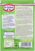The image shows the back of a Dr. Oetker product package, featuring recipe instructions and nutritional information. Produktbild-Vorschau