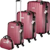 A set of four red suitcases and a beauty case are displayed on a white background. Náhled obrázku produktu