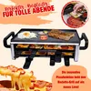 A collage showcasing a raclette grill with food and promotional text. Produktbild-Vorschau