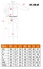 A diagram of a jumpsuit with a table of measurements for different sizes. Produktbild-Vorschau